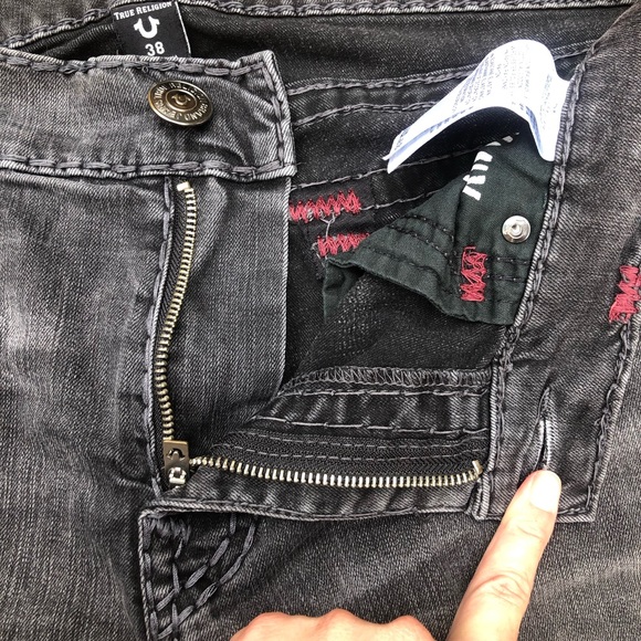 True Religion Ricky Straight Leg Denim T Flap Jeans Dark Grey Size 38 - Picture 9 of 16